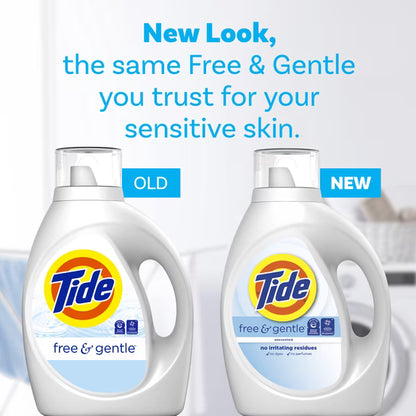 Tide Free & Gentle Laundry Detergent Liquid for Sensitive Skin, Hypoallergenic, Unscented, 34 fl oz, 25 Loads
