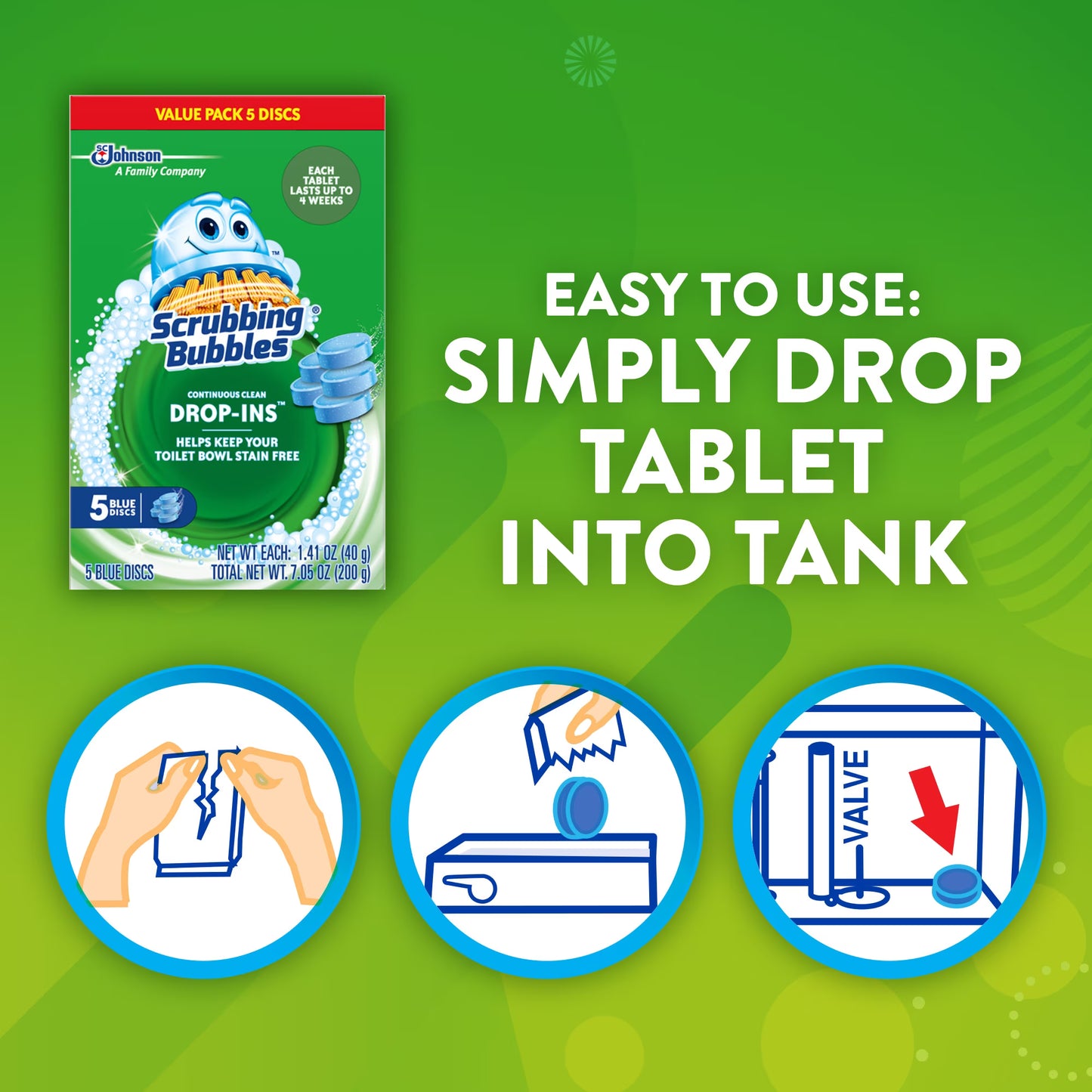 Scrubbing Bubbles Continuous Clean Drop-Ins, Toilet Bowl Cleaner, 5 Count