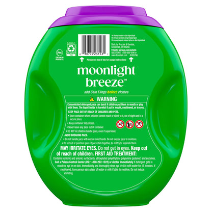 Gain Plus Flings Laundry Detergent Liquid Washing Pacs, Gain's Best All-In-One Clean, Moonlight Breeze Scent, 45 Count
