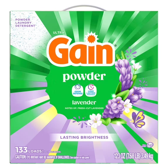 Gain Powder Laundry Detergent, Lavender, 123 oz, 133 Loads
