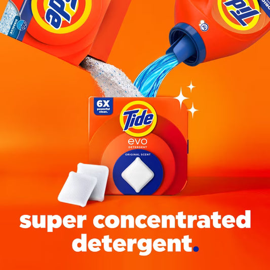 Tide Evo Laundry Detergent Tiles, 100% Concentrated, 6X Cleaning Power, Spring Blast Scent, 16 Count