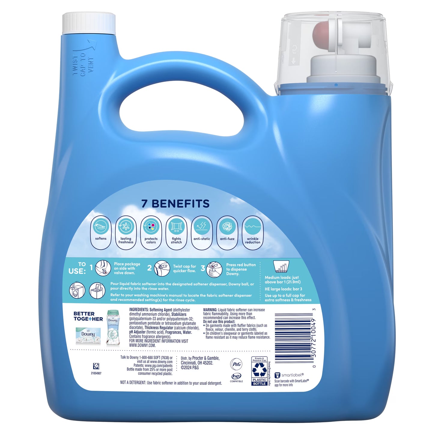 Downy Liquid Laundry Fabric Softener and Conditioner, Cool Cotton Scent, 140 fl oz, 190 Loads