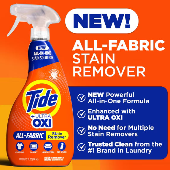 Tide +Ultra Oxi All-Fabric Laundry Stain Remover Spray, 22 fl oz